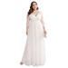 Ever-Pretty Womens Deep V-neck Plus Size Wedding Gowns for Women 0806WH White US26