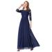 Ever-Pretty Juniors Young A-Line Floral Chiffon Mesh Maxi Wedding Guest Prom Dress 74125 Navy Blue US14