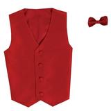 Little Boys Red Poly Silk Vest Bowtie Special Occasion Set 4T