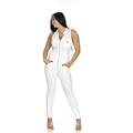 Cover Girl Junior's Denim Biker Skinny Long Jumpsuit Overalls Sexy Zip Up Sleeveless, White, 1