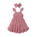 Zupora Toddler Baby Girls Ruffle Sleeveless Dress+ Bowknot Headband Outfits Set Summer Cotton Broomstick Cut Dress Kids Princess Sun Dresses Baby Clothing, 2 pieces