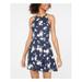 BCX Womens Navy Floral Spaghetti Strap Mini Fit + Flare Party Dress Size XS