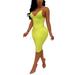 Women Fashion Sexy Backless Dress Slim Deep V Neck Spaghetti Strap Dress