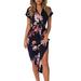 Women V-neck Dress Casual Floral Sundress Irregular Midi Dress Graphic Print Short Sleeve Tshirt Dress Lady Business Work Dress