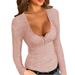 Women's Scoop Neck Henley Sweatshirts Low Cut Solid Sexy Fall Long Sleeve Button Down Shirts