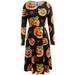 Women's Plus Size Halloween Pumpkin Party High Waist Long Sleeve Fancy Dress