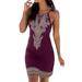 Sexy Dance Women Sleeveless Bodycon Sundress Halter Neck Casual Mini Dress Sexy Hollow Dress Black L