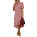 ZANZEA Women Casual Stripe Printed High Low Short Sleeve Shirt Dress