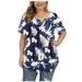 Tuscom Women Plus Size Floral Print Short Sleeve Top Flounce Lady Blouse Loose Cami T Shirt