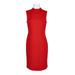 Sharagano High Neck Sleeveless Zipper Back Solid Stretch Crepe Dress-CHINESE RED