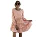 MANTAR Women's Layered Ruffled Hem Dresses Ladies Soild Color Tiered Layer Frill Loose Long Sleeve Dress