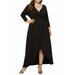 UKAP Womens Deep V Neck Dress Long Sleeve Ruched Irregular Hem Party Dress Flowy High Low Maxi Dress