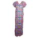 Mogul Women's Boho Fashion Maxi Dress Indi Pink Blue Floral Print Sleepwear Cover Up Housedress Nightwear Dresses L