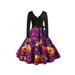 Sexy Dance Womens Halloween Pumpkin Dress Costume Evening Party Swing Skater Fancy Dress Women Long Sleeve V- Neck Cocktail Party Vintage Dress