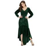 Ever-Pretty Women's Autumn and Winter Long Sleeve Plus Size Prom Dress for Party 04712 Dark Green US14