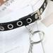 Women Punk Chain Waist Belt Adjustable Black Single Eyelet Grommet Leather Buckle Belt