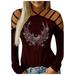 Inkach Women'S Fashion Neck Hollow-Out Studded Long Sleeve T-Shirt Casual Tops S