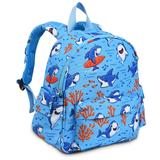 12-inch Shark Pattern Kids Backpack, Foldable Preschool Kindergarten Bookbag Toddler School Bag with Insulated Front Pocket for Boys and Girls, Sky Blue