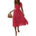 JustVH Womens Square Neck Polka Dot Short Sleeve Ruffle Swing Dress