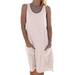 Plus Size Women Sleeveless Swing Dress Baggy Blouse Cotton T Shirt Dress Summer Tunic Top Ladies Summer Holiday Beach Midi Swing Sun Dress With Pocket