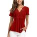 MISS MOLY Women's Summer Ruched Front Short Sleeve Lace Casual V Neck Cute Peplum Tops Shirt Tees Red XS