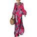 VONDA Women's Fashion Low Cut Floral Print Smocked Waist Maxi Dress