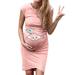 Women's Round Neck Short-Sleeved Printed Maternity Mid-Length Hip-Bag Confinement Dress