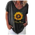 Women Casual Baggy Floral T Shirt Ladies Summer Short Sleeve Tops Blouse Tee Womens Summer Shirt Blouse Ladies Boho Floral Baggy Tunic T-shirts With Sunflower Printed