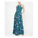 SLNY Womens Teal Belted Floral Sleeveless Halter Maxi Sheath Dress Size 12