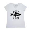 Inktastic Lucky Fishing Shirt- Fish Adult Women's V-Neck T-Shirt Female