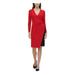 TOMMY HILFIGER Womens Red Ruched Zippered Long Sleeve V Neck Short Sheath Party Dress Size 2P