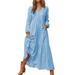 Avamo Women Casual Long Shirt Dress Long Sleeves Maxi Dress with Pocket Loose Holiday Swing Dress