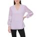 Calvin Klein Womens Pleated-Sleeve V-Neck Blouse Small Opal