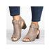Woobling Womens Ladies Sandals Mid Block Wedge Heels Summer Peep Toe Ankle Strap