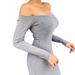 Women Slim Ribbed Dress, Adults Sexy Long Sleeve Boat Neck Off-the-shoulder One-piece