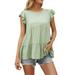 Sexy Dance Women Crew Neck Tops Short Sleeve Ruffled T Shirts Summer Casual Pleated Babydoll Peplum Tunic Tops Blouse