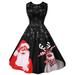 Selfieee Women's Christmas Lace Stitching Sleeveless Printed Dress A-line Pleated Cocktail Party Dress 40376 Black Large