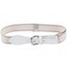 Kids Elastic Adjustable Belt with Leather Closure - Beige White Striped With Beige Leather