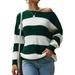 Women Stripes Colorblock Cold Shoulder Long Sleeves Knit Sweater