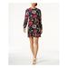 TOMMY HILFIGER Womens Navy Floral Print Chiffon Long Sleeve Jewel Neck Mini A-Line Dress Size: 10