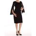 CALVIN KLEIN Womens Black Slitted Long Sleeve Scoop Neck Knee Length Sheath Dress Size: M