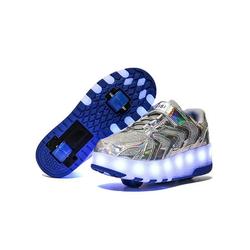 LUXUR Boys Girls 2in1 Luminous Sneaker LED Double Wheels Casual Skate Shoes Kids Outdoor Gift