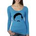 Pablo Escobar Narcos TV Leader Face Sihouette Famous People Womens Scoop Long Sleeve Top, Vintage Turquoise, Medium