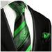 Super Long 70 inch Green and Black Patterned Silk Tie Set by Paul Malone