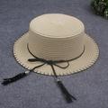 Lixada Women Sun Cap Straw Hat Boater Hat Wide Brim Bow Tassel Flat Summer Panama Beach Hat