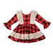 Baby Kids Girl Christmas Plaid Dresses Ruffle Long Sleeve Crochet Lace Trim Party Princess Dress