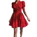 Listenwind Women Puff Sleeve Dress Polka Dot V-neck Lace-Up A-line Short Dress