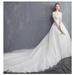 Applique Lace Vintage Wedding Dress Off Shoulder Bride Dress Color: with train, US Size: 8