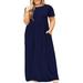 MAWWCLOS Women Plus Size Casual Crew Neck Maxi Dress Casual Long Dress with Pocket Boho Flower Print Beach Daily Party Dresses