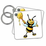 3dRose Bumble Bee with Honey - Key Chains, 2.25 by 2.25-inch, set of 2